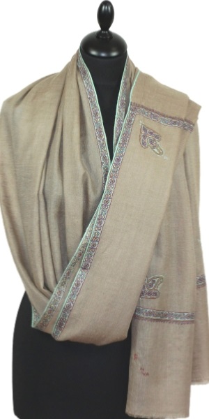 Beige Grey Embroidered Pashmina
