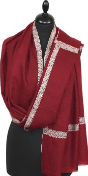 Burgundy Red Embroidered Pashmina