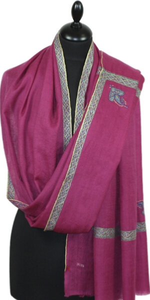 Pashmina fuchsia foncé brodé main