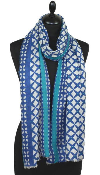 Écharpe Cachemire bleu-turquoise-écru