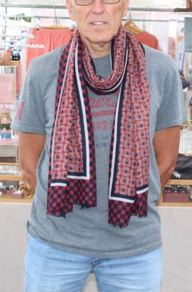 Écharpe Cachemire Bordeaux-Gris-Marine