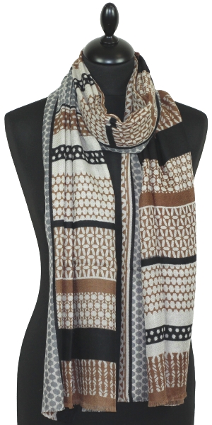 Écharpe Cachemire noir-beige-gris