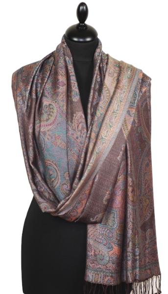 Étole en Modal/Soie Chocolat-Rose-Bleu