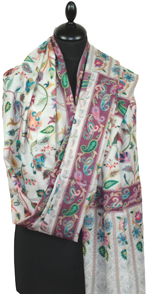 Étole Cachemire Blanc cassé Floral Brodée