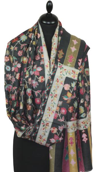 Black Embroidered Cashmere Scarf