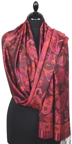 Étole en Soie Noir-Fuchsia-Orange