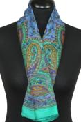 Foulard carré en soie émeraude-orange-violet