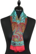 Foulard carré en soie turquoise-rouge-or