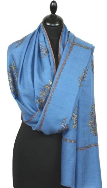 Pashmina bleu jean brodé main