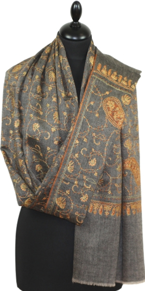 Pashmina gris brodé main