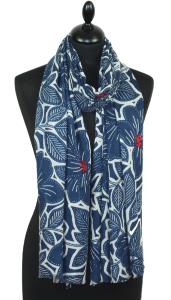 Écharpe Cachemire bleu-gris-rouge