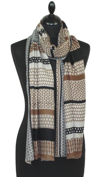 Écharpe Cachemire noir-beige-gris
