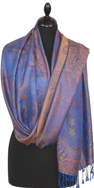 Étole Modal/Soie Indigo-Corail-Or