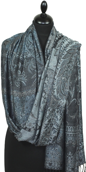 Étole Modal/Soie noir-gris-bleu