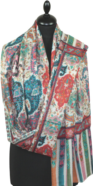 Étole Cachemire Blanc Cassé Brodée