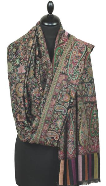 Étole Cachemire Noir Floral Kani