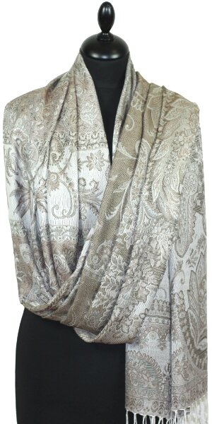 Étole en Modal/Soie Beige-Gris-Écru