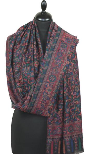 Étole Cachemire Noir Floral Kani