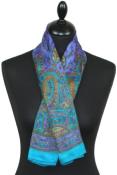 Foulard carré en soie turquoise-violet-orange