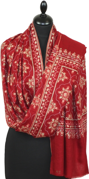 Pashmina rouge Hermes brodé main