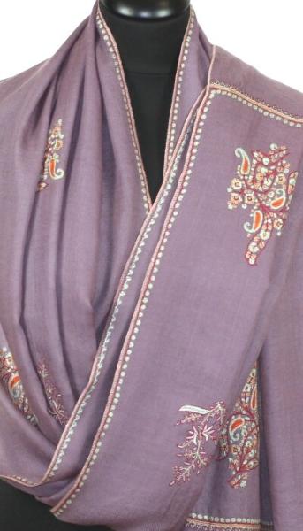 Pashmina Mauve Brodé à la Main
