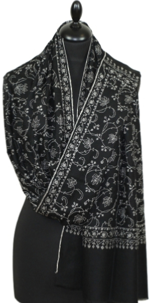 Pashmina noir brodé main