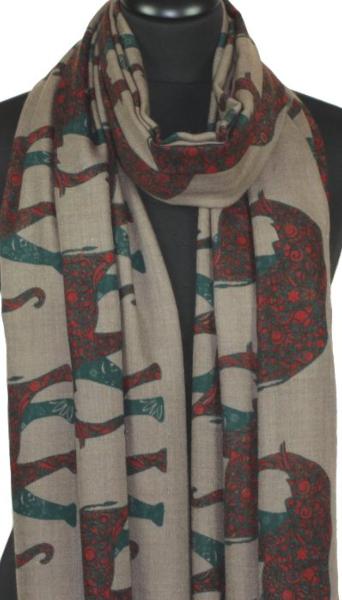 Écharpe Cachemire Beige-Brique-Bleu