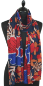 Écharpe Cachemire bleu-orange-rouge
