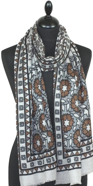 Écharpe Cachemire Taupe-Gris-Chocolat