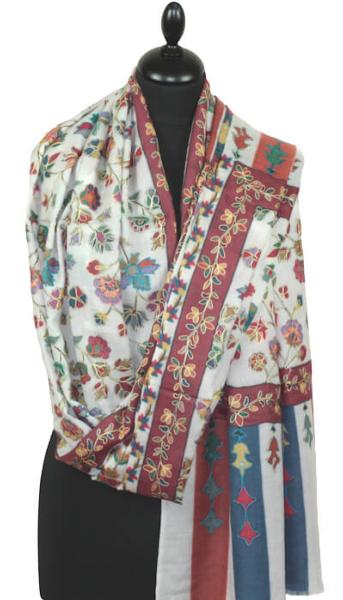 Étole Cachemire Blanc Cassé Floral Brodée