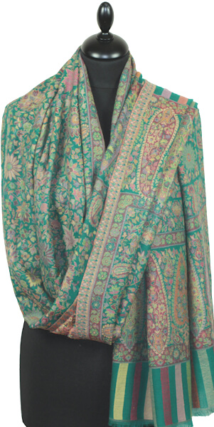Étole Cachemire Vert Floral Kani