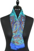 Foulard carré en soie bleu-orange-rouge