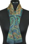 Foulard carré en soie gris-orange-turquoise