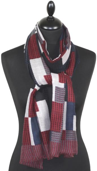 Écharpe Cachemire Marine-Rouge-Gris