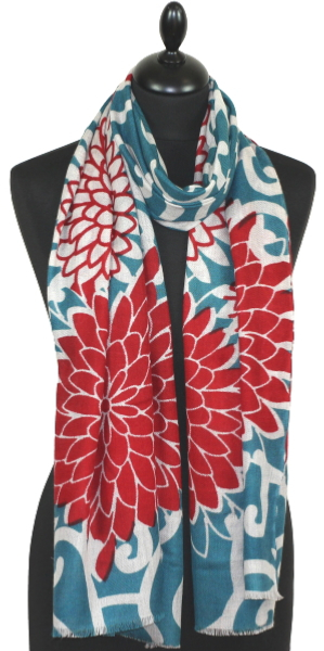 Écharpe Cachemire rouge-turquoise