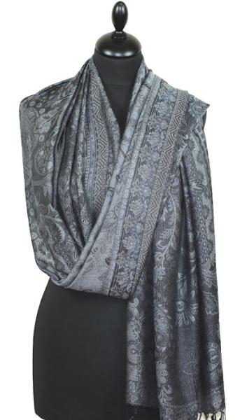 Étole en Modal/Soie Noir-Gris-Bleu