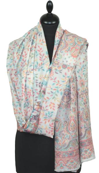 Étole Cachemire Blanc Cassé Floral Kani