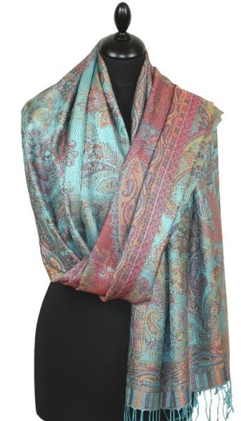 Turquoise-Pink-Green Silk Scarf