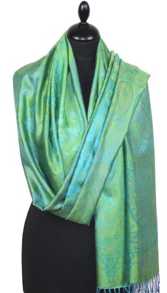 Étole en Soie Vert-Bleu-Or