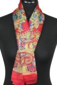 Foulard carré en soie corail-or-bleu