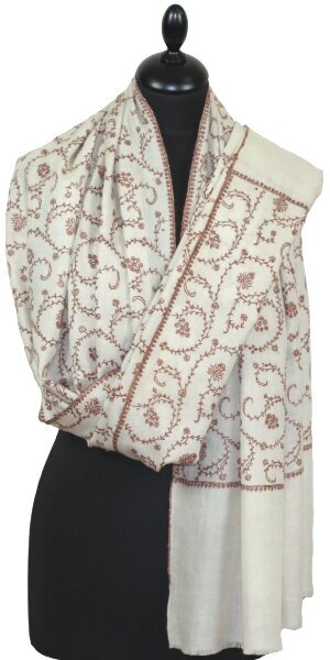 Pashmina Ivoire & Beige Brodé à la Main