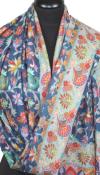 Étole Cachemire Bleu Marine Foral Brodée