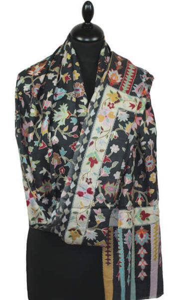 Black Embroidered Cashmere Scarf