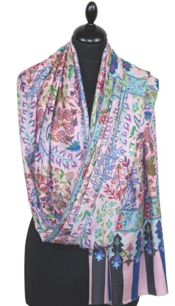 Étole Cachemire Rose Pâle Floral Brodée
