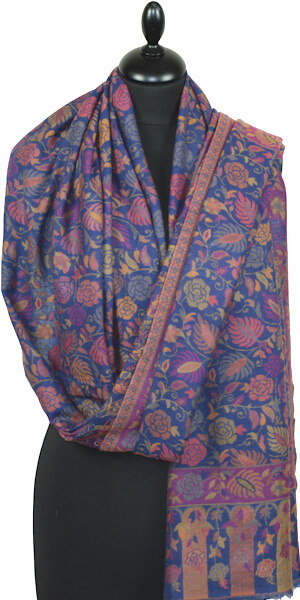 Étole Cachemire Bleu Floral Kani