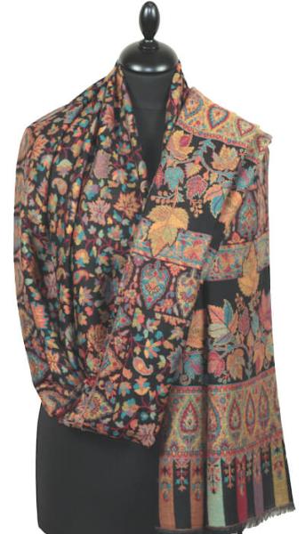 Étole Cachemire Noir Floral Kani