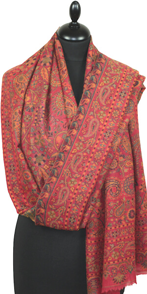 Étole Cachemire Rouge Floral Kani