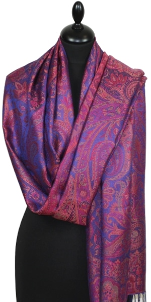 Étole en Soie Outremer-Fuchsia-Corail