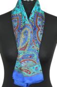 Foulard carré en soie bleu-orange-rouge