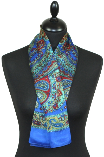 Foulard carré en soie bleu-rouge-orange